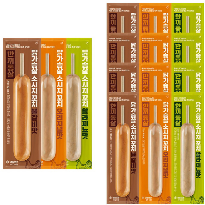 한끼통살 닭가슴살 소시지 꼬치 혼합 세트 15개입, 15개, 70g