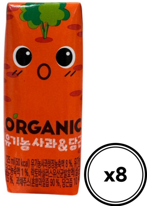 오가닉 크니쁘니 사과 & 당근 주스 125ml, 8개
