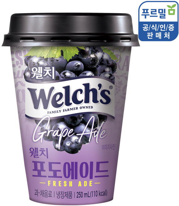 푸르밀 웰치스 포도에이드 250ml 10컵/100%과즙/포도주스, 1개