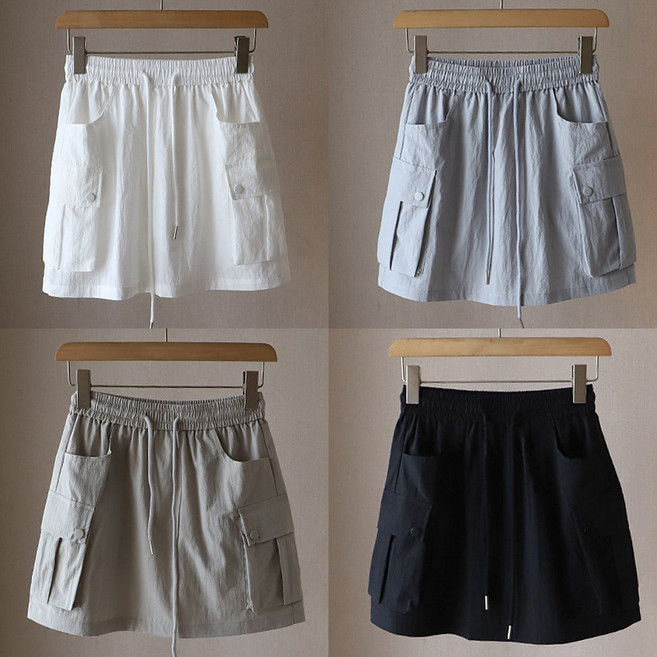 모던허니 여름 미니 포켓 카고 밴딩 스커트 휴가룩 계곡 바다 데일리룩 캐주얼 허리밴딩치마 여름치마