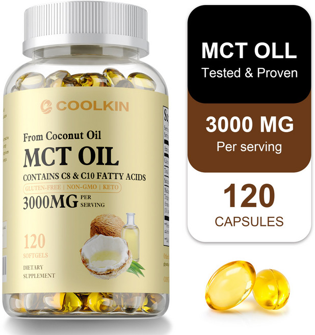 MCT 오일 캡슐 120개입 3000mg - 피부 관리 체중 감량 항염증 효과, 1개, 120정