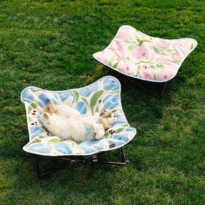 HANTAO 강아지 고양이 이동식 해먹 반려동물 원터치 접이식 캠핑 침대, 1개, 핑크색