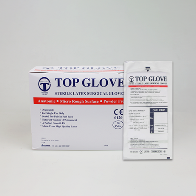 TOP 수술용 멸균 라텍스장갑PF 50조 의료용 글러브, 6.5, 1박스, 6.5