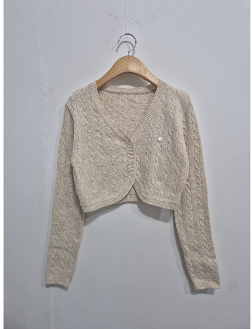아스타 케이블 브이넥 라운딩 크롭 니트 가디건