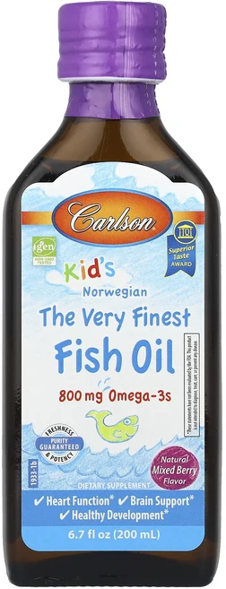 Carlson 어린이용 노르웨이산 피쉬 오일 천연 혼합 베리 800mg 200ml(6.7fl oz), Carlson어린이용노르웨이산최고급피쉬오일천연혼합베리8, 1개, 200ml - 쿠팡
