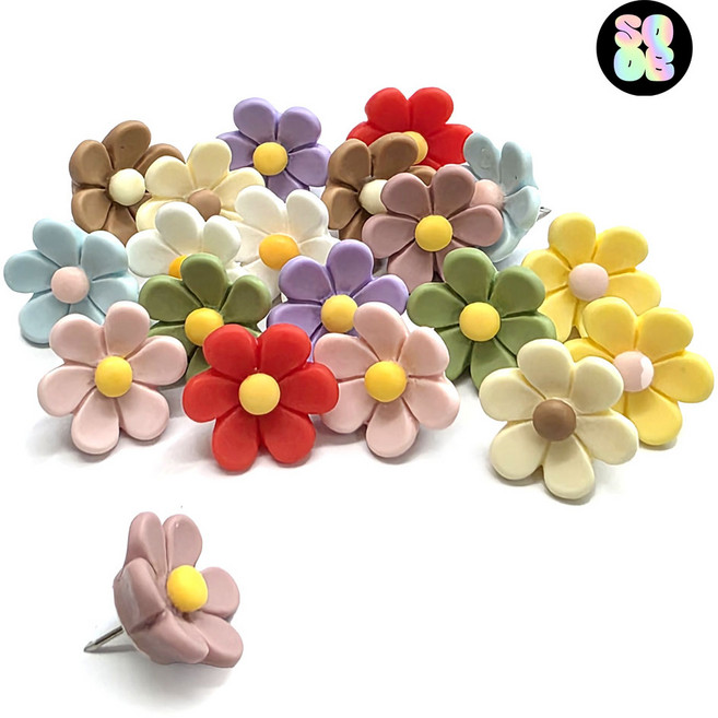 귀여운 꽃 압정 예쁜 플라워 푸쉬핀 셋트 데스크 벽꾸미기 엽서 사진 크로크보드 게시판 지도 사무실 침실벽꾸미기, 1세트, 20개
