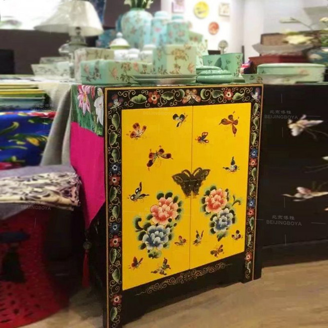 나비장 자개장 수납장 엔틱 원목 양문 공예 금박 장식장 고가구 서랍장 자개농, 3. 옐로우