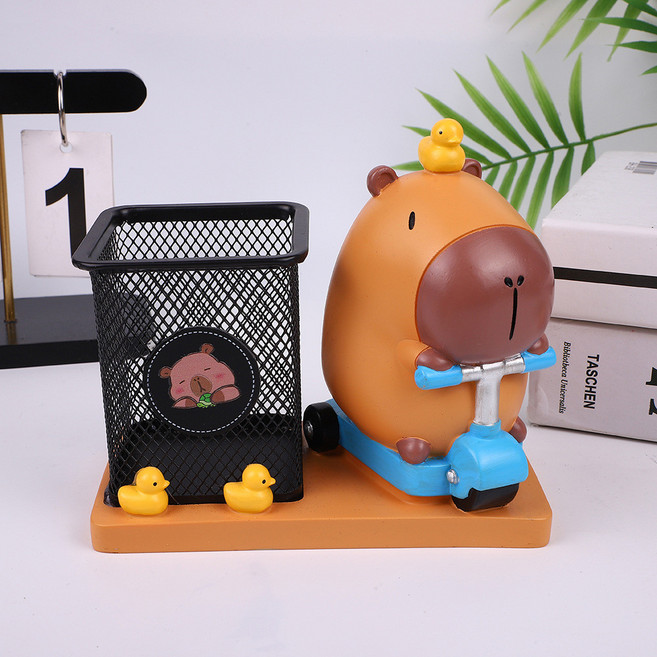 超級馬里奧 創意桌面筆筒 文具收納擺件, GL24122卡皮巴拉方形筆筒    藍自行車, 1個