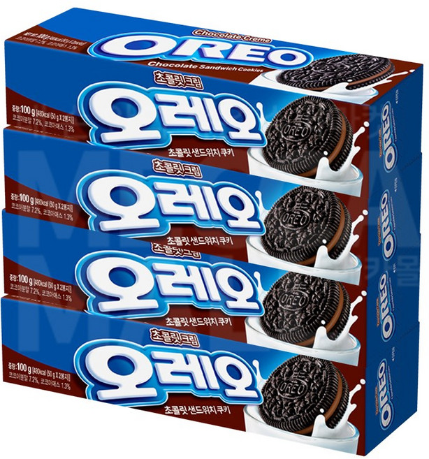 오레오 초콜릿 샌드위치 쿠키 초콜릿 크림, 100g, 4개