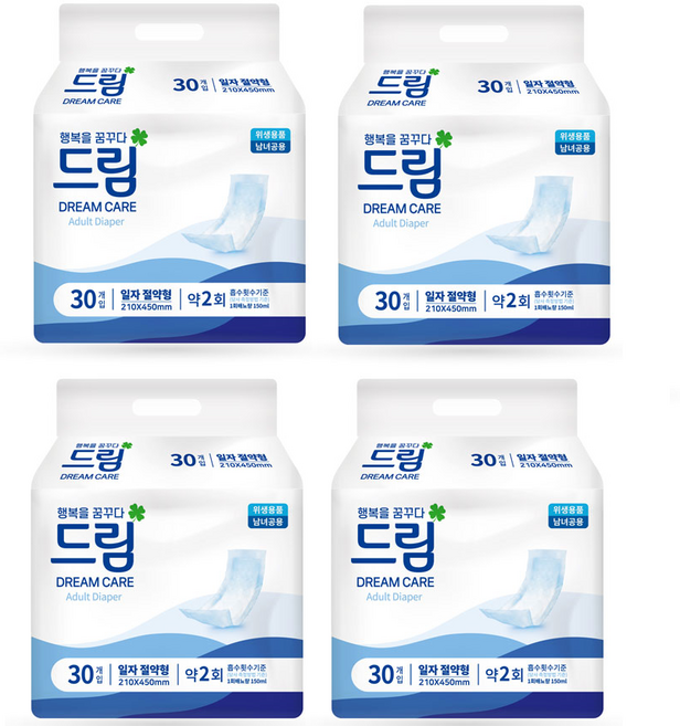 드림케어 성인용기저귀 산모용 요실금 속기저귀 일자 절약형 30매입 4팩 (120매), 4개