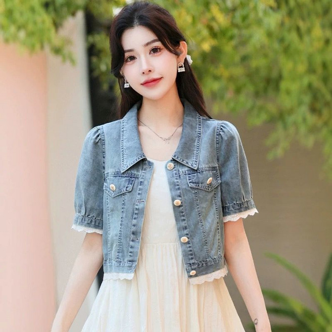 여름 여성 반팔자켓 반팔 레이스 청자켓 데님자켓 반팔티 셔츠 ZBW260303271 37