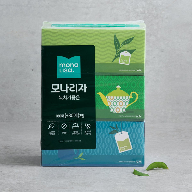 모나리자 미용티슈 녹차 각티슈 180+30매 3입, 1, 210매