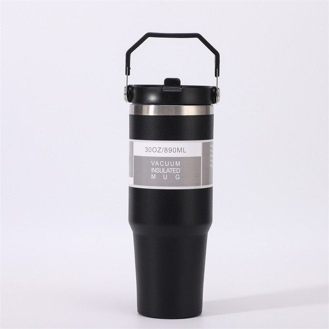 提手杯 真空不銹鋼保溫杯 30oz 冰霸杯, 黑色,900ML, 1個