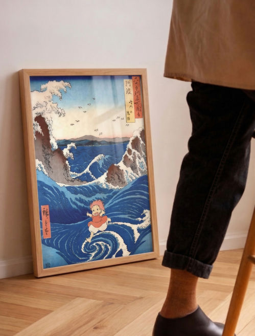 도쿄나이트 지브리 포스터 액자 3종 애니 인테리어 그림 벼랑위의포뇨 마녀배달부키키 배가본드 감성 홈데코, 내추럴액자