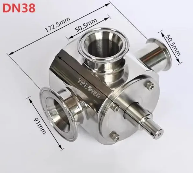 공압 충전 삼방 회전 밸브 DN25 DN38 페이스트 충전 기계용 척 50.5 64 77.5 91mm 충전 기계 부품, 02 DN38 91x50.5x50.5