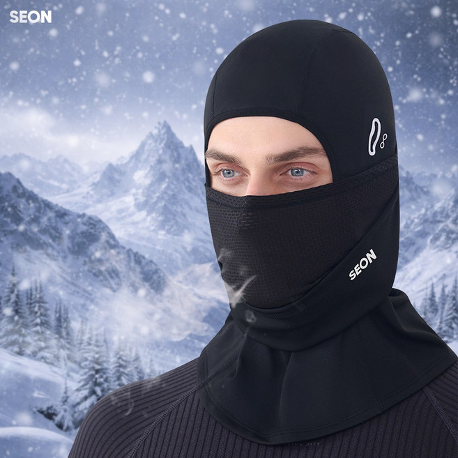 시온 써멀 바라클라바 겨울 방한 넥워머 숨쉬기편한 오토바이 자전거 스키 런닝 F5, 1개, BK