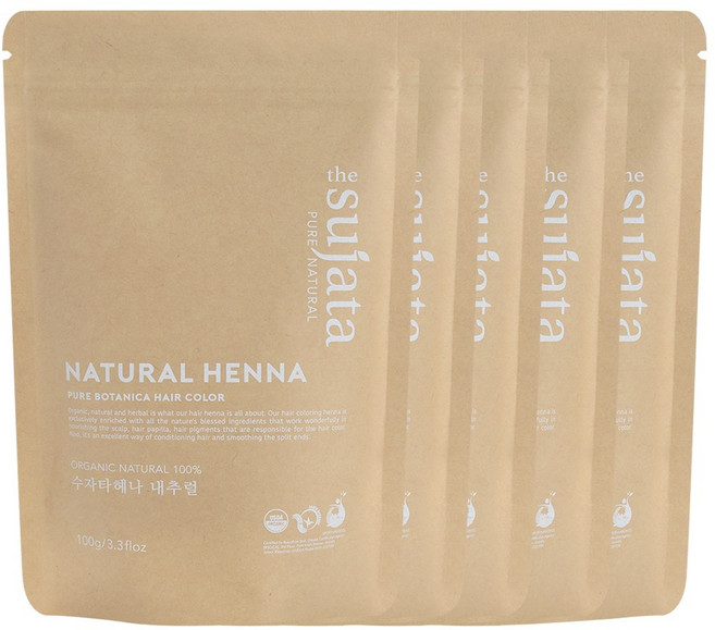 수자타 5개 유기농 천연100% 헤나 가루 염색약, 내추럴