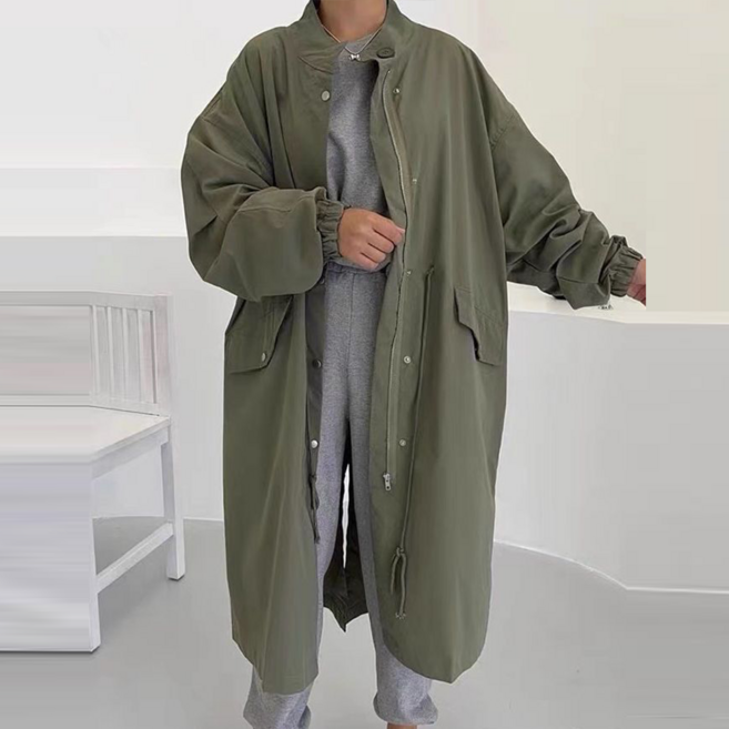 TKX 여성 봄 가을 오버사이즈 롱 야상 자켓 패션 캐주얼 더블 포켓 트렌치 코트 아웃도어 K53