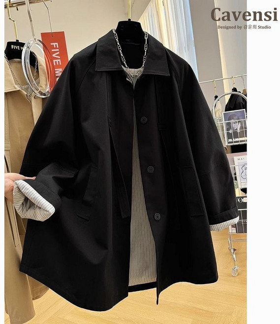 Cavensi 加大尺碼韓版中長款風衣外套 時尚 秋冬新款