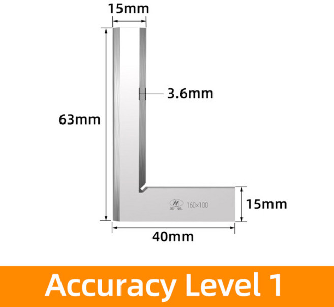 목공용 나이프 엣지 스퀘어 눈금자 금속 목공 및 조이너리 도구 세트 측정 시도 앵글 90, 63X40, 1개