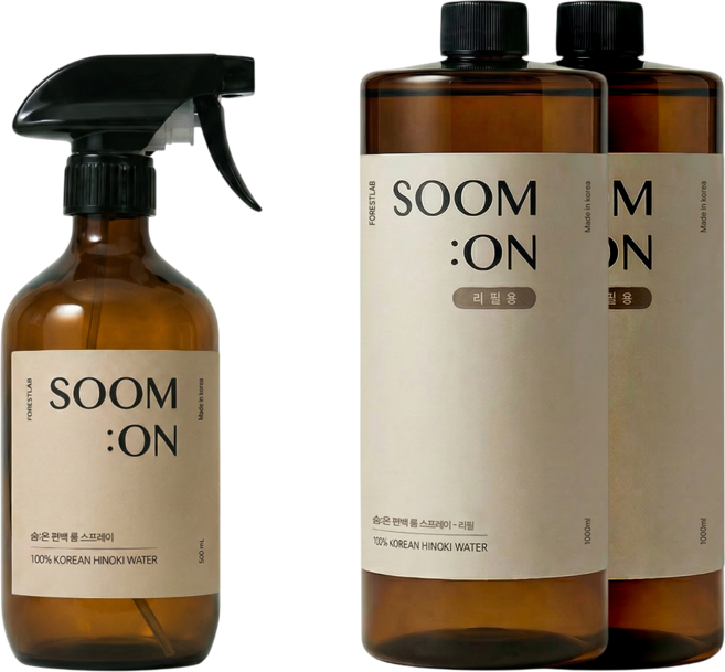 천연 숨온 편백 500ml+리필세트 룸스프레이 피톤치드 탈취제 국내산, 1세트, 2.5L