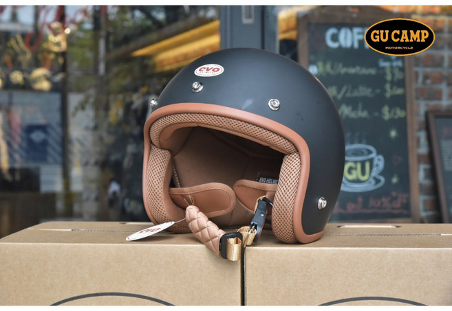 GU CAMP 騎士帽 EVO 復古騎士帽 3/4 素色 小帽體安全帽 金屬插扣式 復古帽, 消光黑,L（57-60CM）, 1個