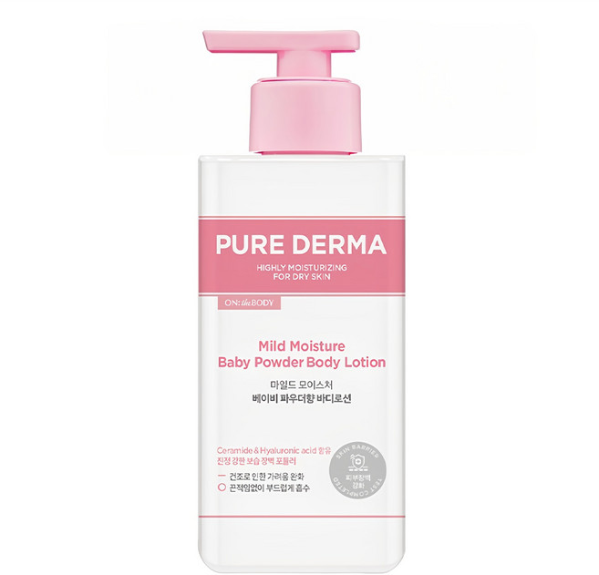 온더바디 퓨어더마 마일드 모이스처 바디로션 베이비 파우더향, 400ml, 1개
