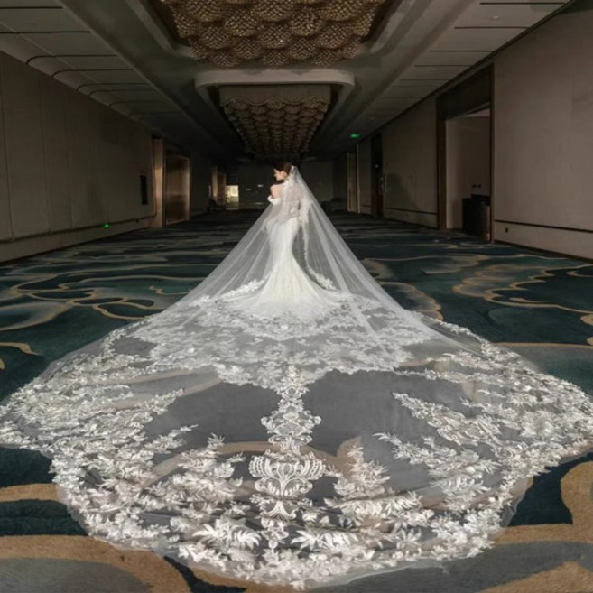 하이 퀄리티 빈티지 웨딩 베일 4M 긴 신부 빗 레이스 엣지 액세서리, 03 300cm, 01 Off White, 1개