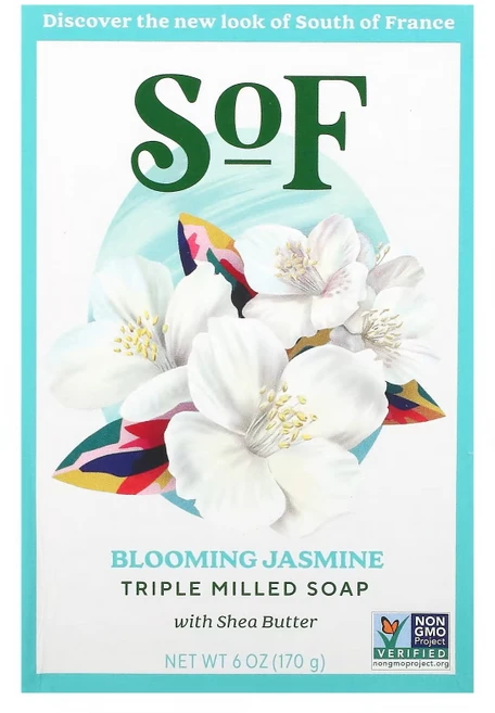 사우스오브프랑스 블루밍 자스민 비누 트리플 밀드 시어 버터 함유 프랑스산, 170g, 1개입 - 쿠팡