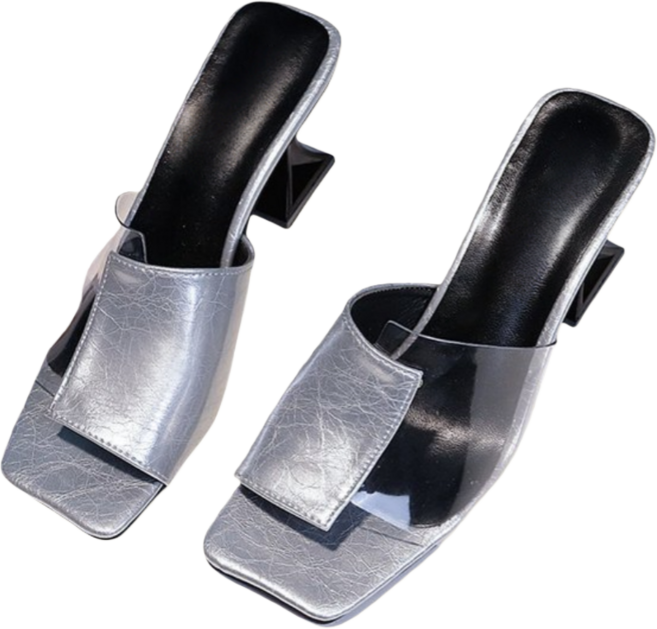 Makone 여성 베이직 미들 힐 투톤 키높이 슬리퍼 6.5cm