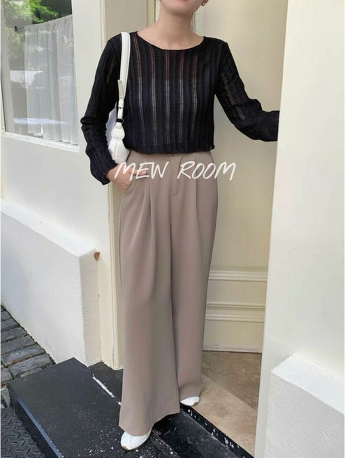 薄款針織長袖上衣, 黑