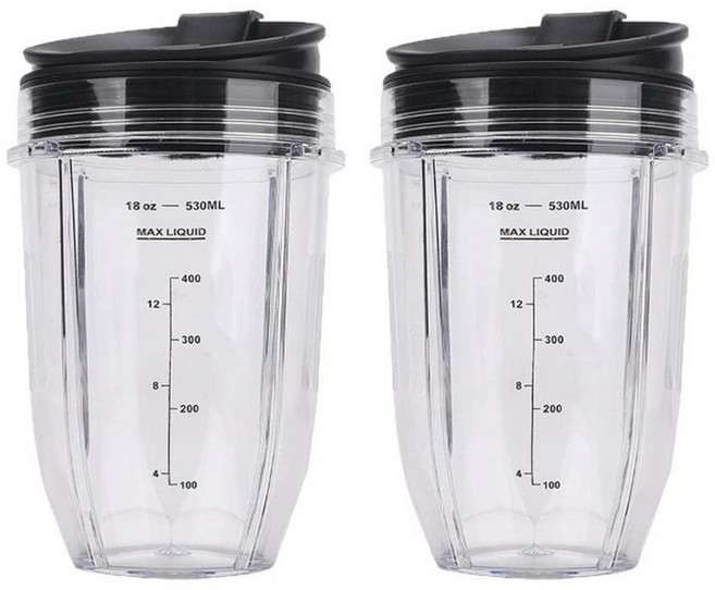 닌자 자동 IQ BL480 BL450 BL682 BL480 BL490 BL640 BL680 용 뚜껑이있는 2 개 PCS 18OZ 교체 닌자 블렌더 컵, 하나, 흑인과 투명