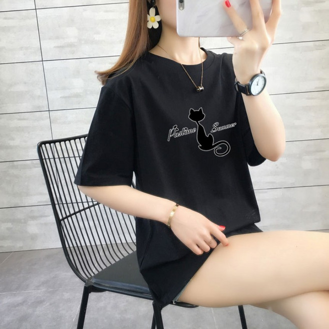 고양이 반팔티 여성용 빅사이즈 반팔티셔츠