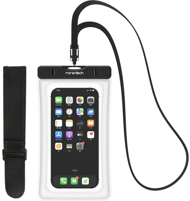 로랜텍 IPX8등급 스마트폰 방수팩 4중 잠금 스포츠 암밴드 넥스트랩, 투명, 1개