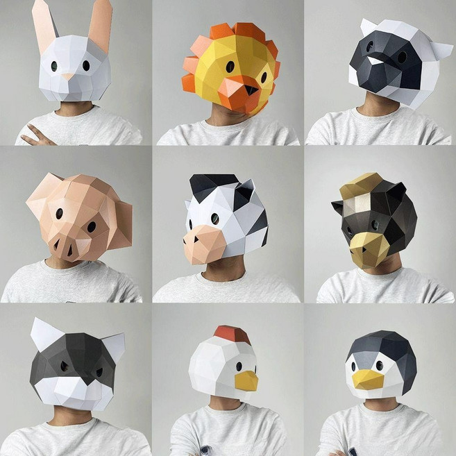 종이 동물 가면 만들기 종이탈 성인, 1개, 여우