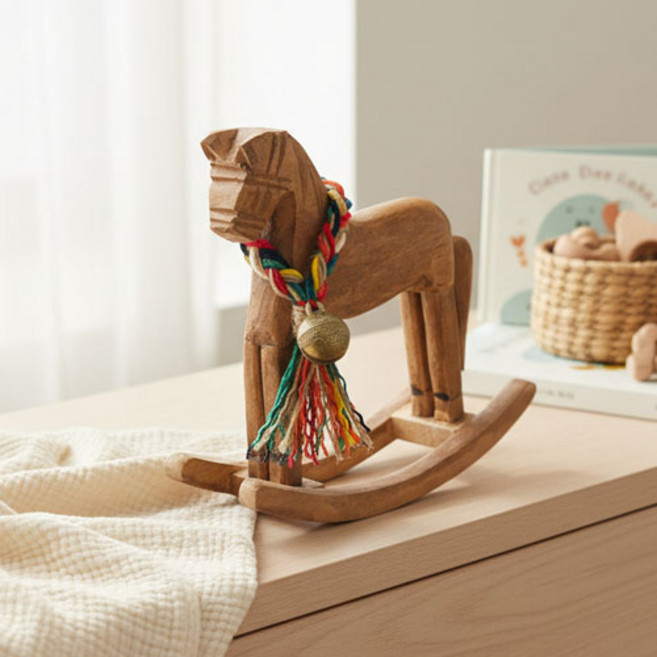 풍수 인테리어 오색실 태슬 해태 해치 방울 우드 말 장식 흔들 목마 E633