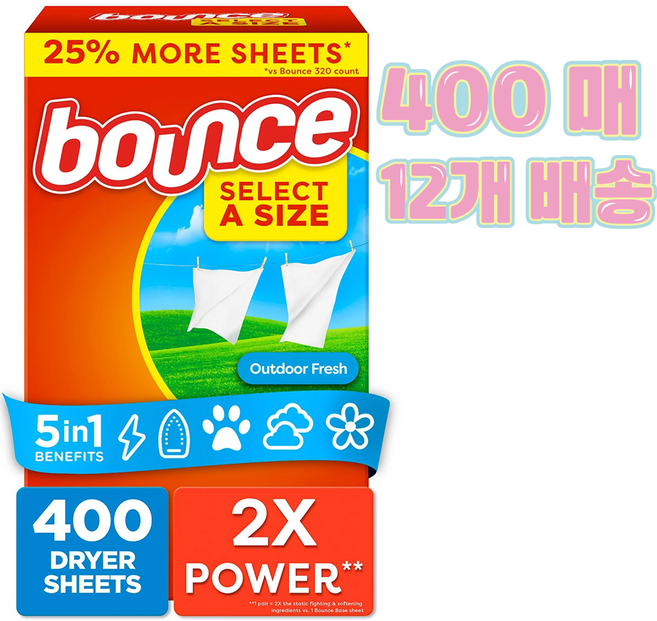 Bounce 바운스 아웃도어 프레쉬 드라이 시트 대용량 Dryer Sheets 미국직배송, 12개