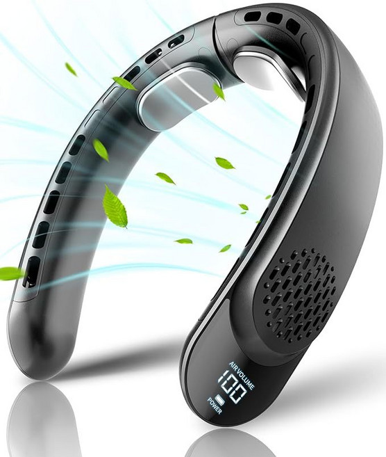 Mini Hanging Neck Fan Portable Exercise 3-speed Digital Display Type-C Stylish Essential for, 01 기타, 01 CHINA, 02 Black, 1개