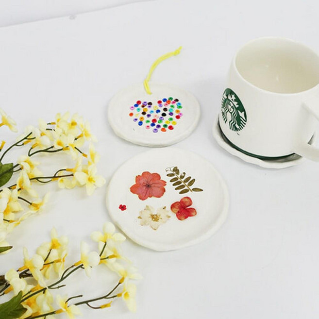 컬러비즈 압화꽃 지점토 원형 컵받침대 만들기 5인 장난감 교육교구