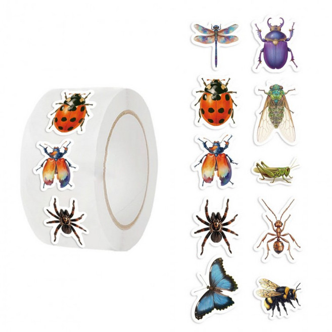 500매 10종 곤충 나비 잠자리 스티커, 1세트, 혼합(S6162) 500매입