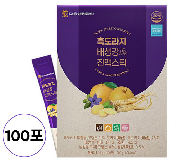 흑도라지 배 생강 흑도라지추출물 온 가족섭취 사양벌꿀 모과 대추 비타민C 목 건강 진액스틱, 1kg, 100개입