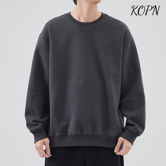 KOPN 미국식 메가톤급 모노칼라 맨투맨 남성 봄 트렌디표 화이트 루즈핏 캐주얼 무모 맨투맨