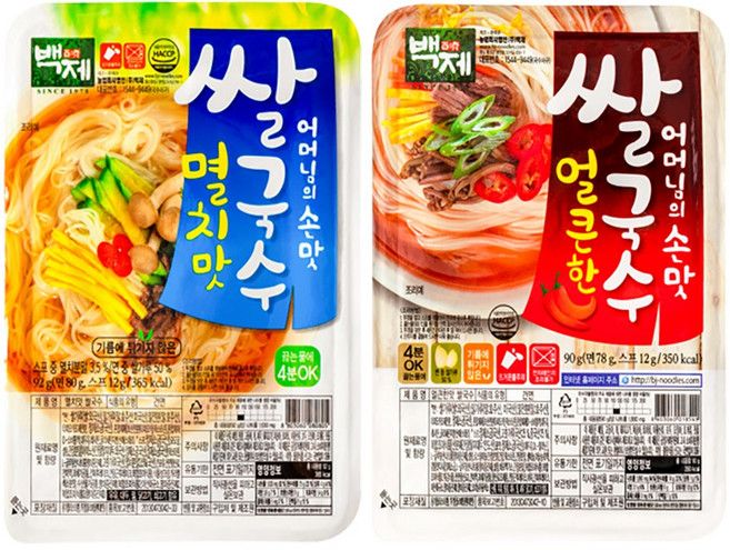 백제 쌀국수 멸치맛 15개 + 얼큰한맛 15개, 92g, 30개