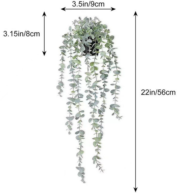 人造懸掛植物 尤加利葉藤蔓 假盆栽 室内外裝飾, 尤加利灰色帶盆）, 1個