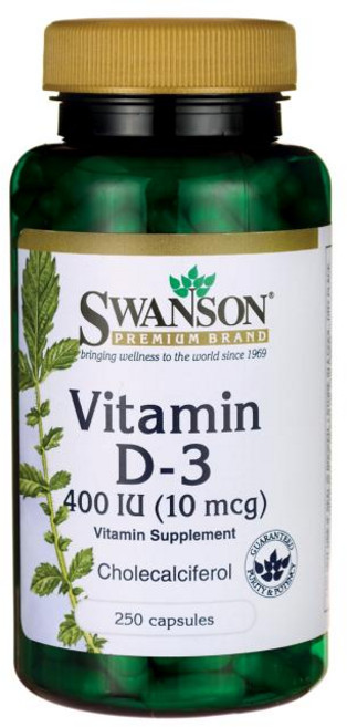 Swanson 斯旺森 維生素D-3膠囊 400IU 10mcg, 250顆, 1罐