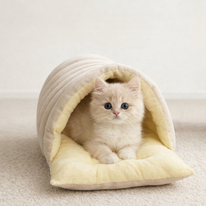 지금도착 따뜻한 후리스 새끼고양이 새끼강아지 전용 하우스 고양이숨숨집 강아지집 고양이집, 1개, 화이트베이지