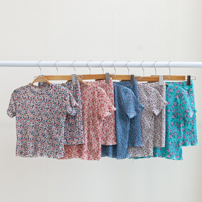 주름 플리츠 꽃무늬 반팔 반바지 상하의세트 실내복세트 마실룩 유아동 어린이 여성 여자