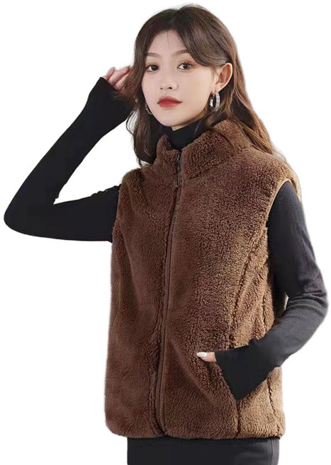 ROYALBELLE 여성용 후리스 조끼 민소매 따뜻한 조끼 베스트 집업 아우터 V12318