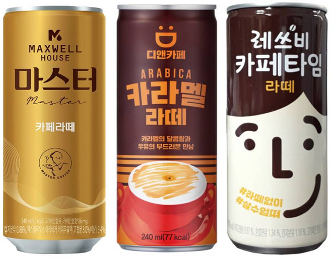 맥스웰 마스터 카페라떼 240mlx30개+디앤카페 카라멜라떼 240mlx15개+레쓰비 카페타임 라떼 240mlx15개, 1개, 240ml