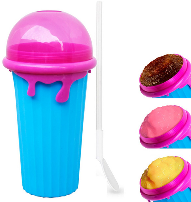 슬러시 메이커 만들기컵+스푼빨대 가정용, 푸른 색, 1개, 500ml